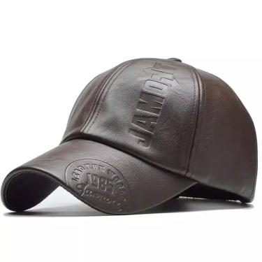 Imagem de Boné Aba Curva Masculino de Couro Ajustavel Snapback
