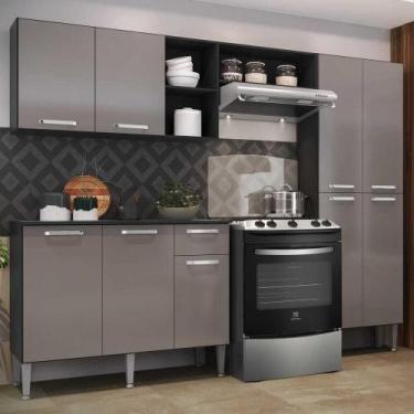 Imagem de Cozinha Compacta Multimóveis Pequim Fg2999 Preta/lacca Fumê - MULTIMOV