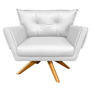 Imagem de Poltrona Giratória Anitta Corino Branco Base de Madeira
