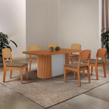 Imagem de Mesa De Jantar Aspen 180cm Tampo Mdf Laminado Copper Premium Veludo Capuccino/naturale/off White