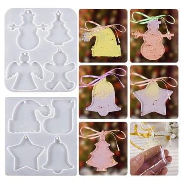 Imagem de BIGEBO Moldes de resina para pingente de Natal, 2 peças de moldes de enfeites de Natal para artesanato de resina, chaveiro, joias, decoração de Natal, presente