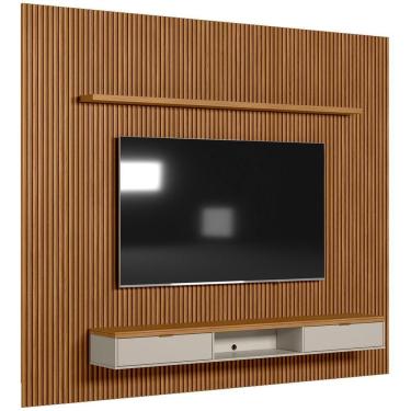 Imagem de Painel Ripado Para Tv 75 Pol Slats E Bancada Lisa 297x250cm L05 Nature Off White - Lyam Decor