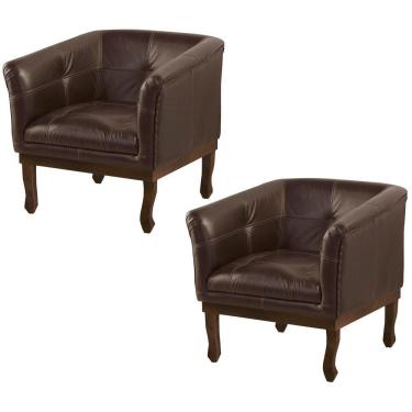 Imagem de Kit 2 Poltronas Decorativa Noah Couro Conhaque Gran Belo