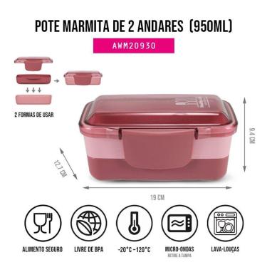 Imagem de Pote Marmita De 2 Andares 950ml Concept Rosa