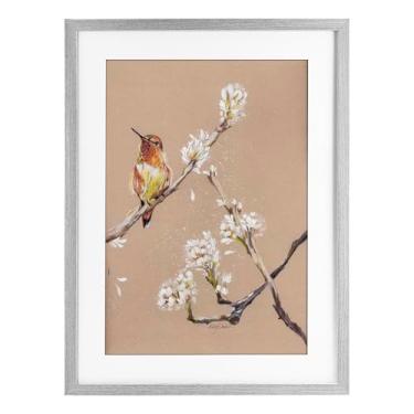 Imagem de Stupell Industries Beija-flor descansando no ramo impressão emoldurada cinza sob vidro, design por Cady Driver, 23 x 17