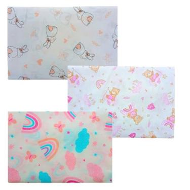 Imagem de Kit Lençol para Mini Berço Moisés Bebê em Percal 150 fios 100% Algodão 2 ou 3 Peças com Elástico (Kit 3 Menina)