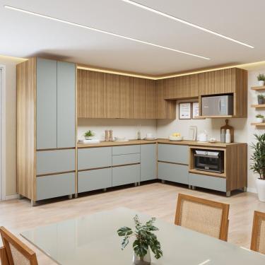Imagem de Cozinha Completa Modulada 9 Peças 11 Portas 8 Gavetas Norten Nature-verde