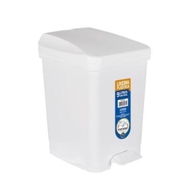 Imagem de Lixeira Plástica Branca Com Pedal E Capacidade De 9 Litros