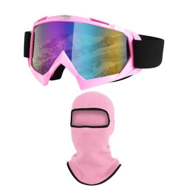 Imagem de LJDJ Óculos de esqui, snowboard para motocicleta com polaina de pescoço de inverno para homens e mulheres, esqui, pesca, caminhadas, ciclismo (rosa claro)