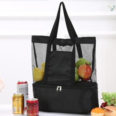 Imagem de Bolsa térmica para piquenique – bolsa térmica portátil de grande capacidade, à prova de vazamento, com malha respirável para atividades ao ar livre, acampamento, piquenique e viagens (preto)