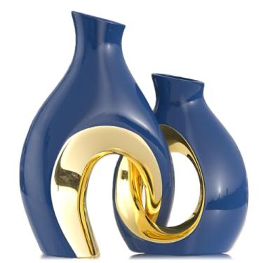 Imagem de Conjunto de 2 vasos de cerâmica vazados, nórdico, moderno, boêmio, decorativo, estético, para decoração de casa, decoração de mesa de centro minimalista, casamento, sala de estar, estante de livros