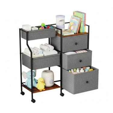 Imagem de PandaEar Organizador de fraldas para bebês de 3 camadas com gavetas e divisórias – Carrinho de armazenamento móvel com rodas para berçário, trocador e quarto