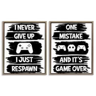 Imagem de Stupell Industries Conjunto de tela flutuante com moldura dourada Motivational Gamer Phrases, design de Marcus Prime, 78 x 63 cm