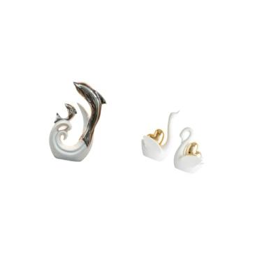 Imagem de Fenteer Estatuetas Modernas E Abstratas de Cerâmica com Golfinhos E Cisnes para Decoração de TV, Lareira, Escritório, Sala de Estar, Mesa de Centro, Estante O