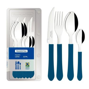 Imagem de Faqueiro Tramontina Leme Com Lâminas Em Aço Inox E Cabos De Polipropileno Azul 12 Peças Tramontina