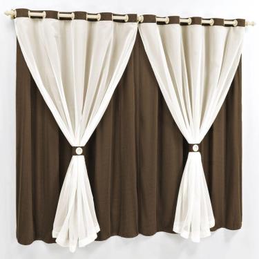 Imagem de Cortina 3 Mts Sala Quarto Malha Com Voal Trilho Comum Baratissima Tabaco