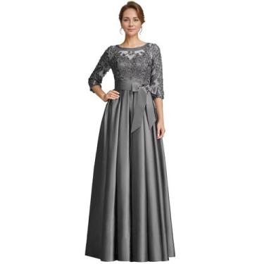 Imagem de Vestido raomiao, cinza, de renda acetinada, uma linha longa para noiva