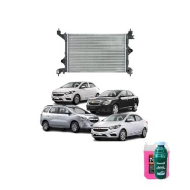 Imagem de Kit Radiador GM Cobalt/Spin/Prisma/Onix 17 + Aditivo Radiadornaq Rosa 5lt + Água Desmineralizada 1lt