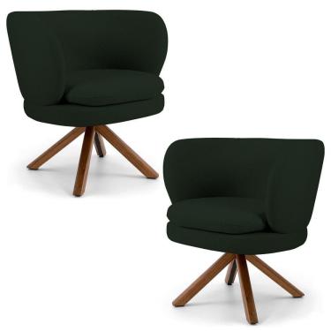 Imagem de Kit 2 Poltronas Decorativas Melissa Base Giromad Giratória Veludo C-303 Verde Musgo - Domi