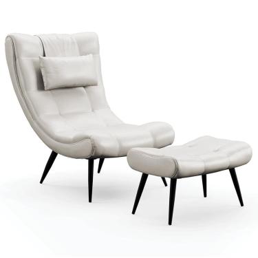 Imagem de Kit Poltrona E Puff Para Sala De Estar Com Almofada E Pés Palito Lord Facto Prata - Ibiza