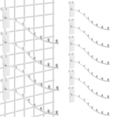 Imagem de Hicarer Pacote com 20 ganchos para parede de cascata com 7 bolas de aço inoxidável branco ganchos de parede para parede de 26 cm resistentes para grade de arame, loja de roupas, exibição de varejo