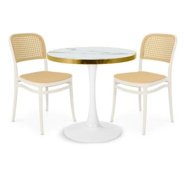 Imagem de Conjunto Mesa De Jantar Redonda Majestic 70cm Branca Com 2 Cadeiras Roma - Branco