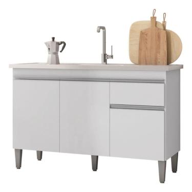 Imagem de Balcão Gabinete P/pia Tatiane 120cm 3 Portas 1 Gvt C/tampo - Branco Cor Branco