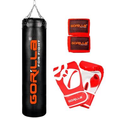 Imagem de Saco De Pancada Muay Thai 160 Cm Profissional + Luva Bate Saco Pro + Bandagem Fita Elástica Gorilla-Unissex