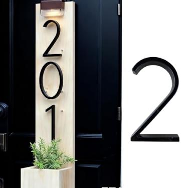 Imagem de Número de endereço de casa de 12 cm, placa de número moderna para parede, caixa de correio, porta de apartamento, calçada, fácil instalação, 1 peça (preto número 2)