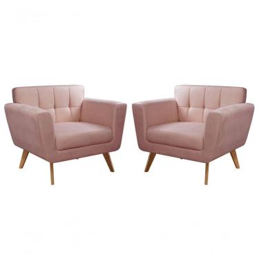 Imagem de Conjunto 2 Poltronas Bruna Confortável Decorativa Moderna - Veludo Rosê 390