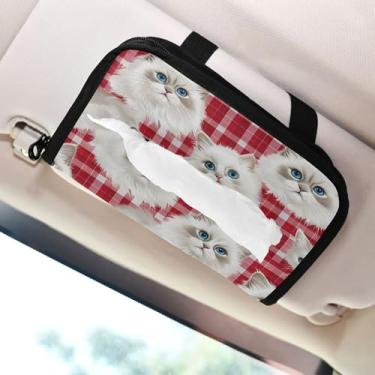 Imagem de SEHANY Porta-lenços de carro de gato fofo, caixa de lenços de papel de carro, suporte de guardanapo retangular dispensador de máscara de carro caixa de lenços de veículo para automóvel universal