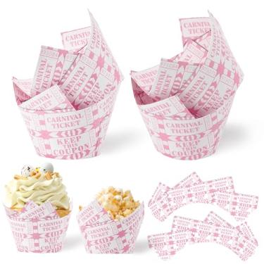 Imagem de BUoonyer Envoltórios de cupcake rosa - 80 peças, forro de muffin de bilhete de carnaval, rosa, branco, para embrulhar bolo, tema de circo, suprimentos para decoração de festa noturna de carnaval