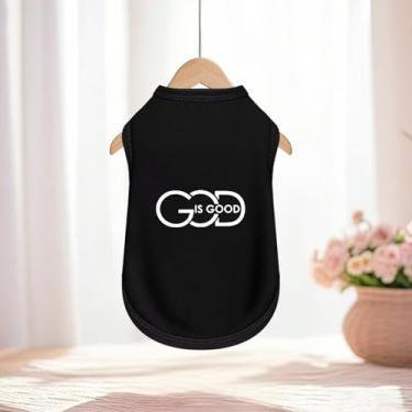 Imagem de Camiseta regata macia e respirável sem mangas para cães: Roupa de animal de estimação de primeira linha God is Good estampada preta XGG