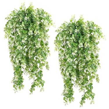 Imagem de Conjunto de 4 peças de plantas verdes artificiais para pendurar samambaias artificiais e eucalipto, ideal para decoração de casa, casamentos, varandas, varandas e jardins, decoração versátil para