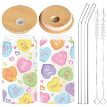 Imagem de Deorfuy Copos de vidro para Dia dos Namorados, 2 peças de copos de conversa de 473 ml, presentes de copos de café gelado com tampas e canudos, presente de Dia dos Namorados para meninas e mulheres