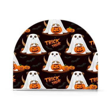 Imagem de JUZIHAI Suporte de guardanapo de cachorro Halloween Boo para mesa dispensador de guardanapo de acrílico para mesa suporte de lenços independente para cozinha sala de jantar bar festa decoração de casa