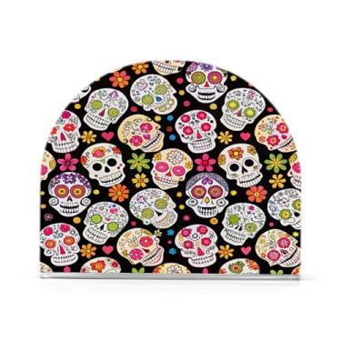 Imagem de Qilmy Porta-guardanapos de acrílico de caveira de açúcar de Halloween, suporte de lenços de mesa independente transparente, dispensador de papel de coquetel para cozinha, jantar, restaurante, bar