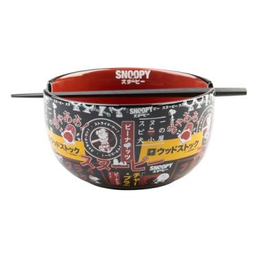 Imagem de Grupo Erik Conjunto de tigelas de ramen com pauzinhos - Presentes Snoopy para amantes de cães | 900 ml, 6,3 x 3,5 polegadas - Tigela de macarrão de 16 x 9 cm com pauzinhos