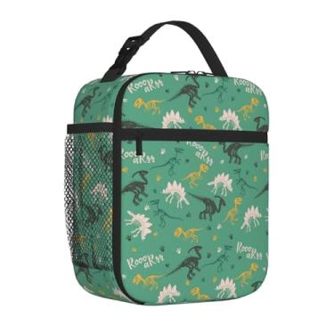 Imagem de Uxeqtop Lancheira infantil isolada, reutilizável, leve, resistente à água, com suporte para garrafa de água, adequada para meninas e meninos, lancheira (cor inferior verde dinossauro)