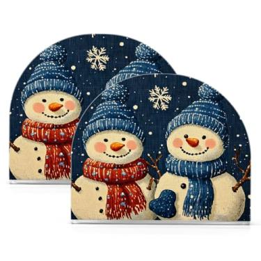 Imagem de Qilmy Porta-guardanapos de acrílico vintage para bonecos de neve de inverno, porta-lenços de mesa independentes, dispensador de papel de coquetel para cozinha, jantar, restaurante, bar, decoração, 2