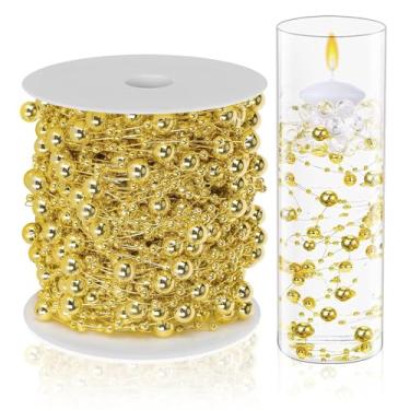 Imagem de Cordão de pérolas artificiais de 32,8 metros para vela flutuante, 8 + 3 mm, contas de pérolas falsas, guirlanda de festa, decoração para vasos de casamento, decoração de festa de Natal (ouro)