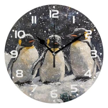Imagem de JUZIHAI Pinguins de neve, relógio de parede, silencioso, redondo, sem tique-taque, operado por bateria, fácil de ler, relógio decorativo de parede para casa, cozinha, sala de estar, quarto, escritório