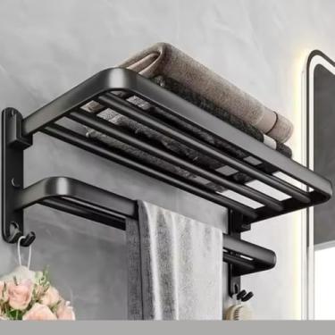 Imagem de Toalheiro Duplo Porta Toalha para Banheiro com Prateleira de Alumíni | Suporte para Toalhas, Resistente à Corrosão, Moderno, Ideal para Banheiros e Lavabos - LumorixLar
