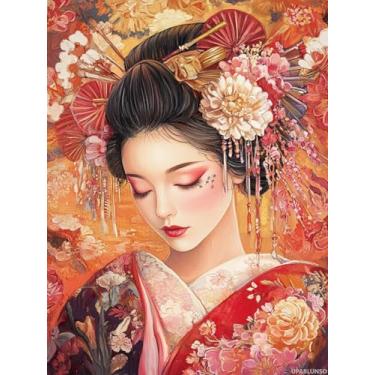 Imagem de UPABLUNSO DIY Beautyl Gueixa Mulher Pintura Diamante 30,5 x 40,6 cm, Kits de Brocas Redondas, Arte em Mosaico para Adultos Relaxar Decoração de Parede de Casa Presente Festival