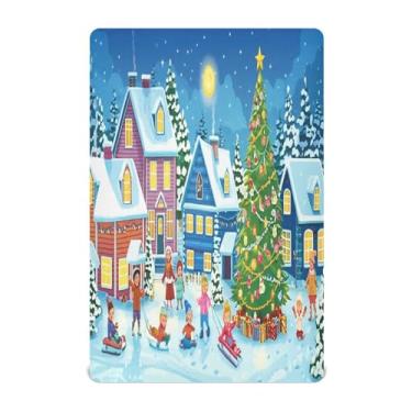 Imagem de Qilmy Lençóis de berço de Natal Winter Village Houses, macio, respirável, de microfibra elástica, lençol com elástico para meninos e meninas, mini berço 99 x 68,5 cm, capa de colchão infantil portátil