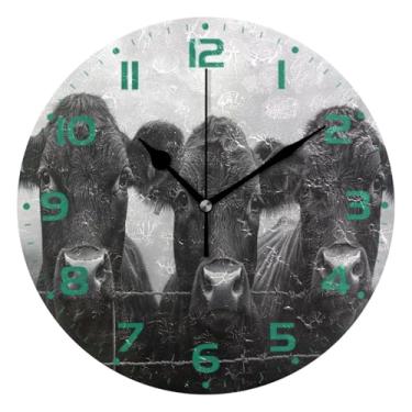 Imagem de JUZIHAI Relógio de parede com três vacas, silencioso, sem tique-taque, redondo, operado por bateria, fácil de ler, relógio decorativo de parede para casa, cozinha, sala de estar, quarto, escritório