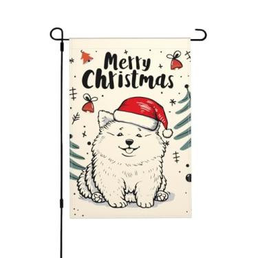 Imagem de Bandeira de jardim de Natal Samoieda, dupla face, vertical, sazonal, inverno, exterior, quintal, decorações de gramado 30 x 45 cm