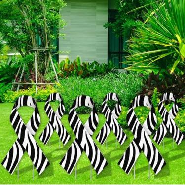 Imagem de Drydiet 6 peças, fita de zebra, placas de conscientização para quintal com estacas de metal, 35,5 cm, câncer neuroendócrino, conscientização de doenças raras, placa de gramado à prova d'água para