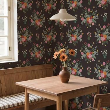 Imagem de Cabbrix Papel de parede vintage descasque e cole papel de parede floral 43 cm x 300 cm Boho neutro papel de parede vinil impermeável autoadesivo para decoração de armário de quarto