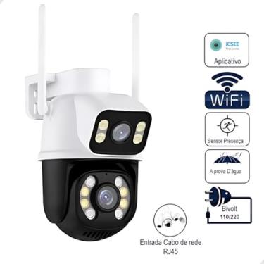 Imagem de ANJ.GG Câmera Dome Interna/Externa, Dupla Lente, 1080p, Detecção de Movimento, Segurança Residencial/Monitoramento, L1-preto com branco, Wi-Fi/Bluetooth, Visão Noturna, AC/DC, Wi-Fi, App